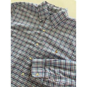 Ralph Lauren Mens Blue Plaid Long Sleeve Button Down Shirt Size Large LG